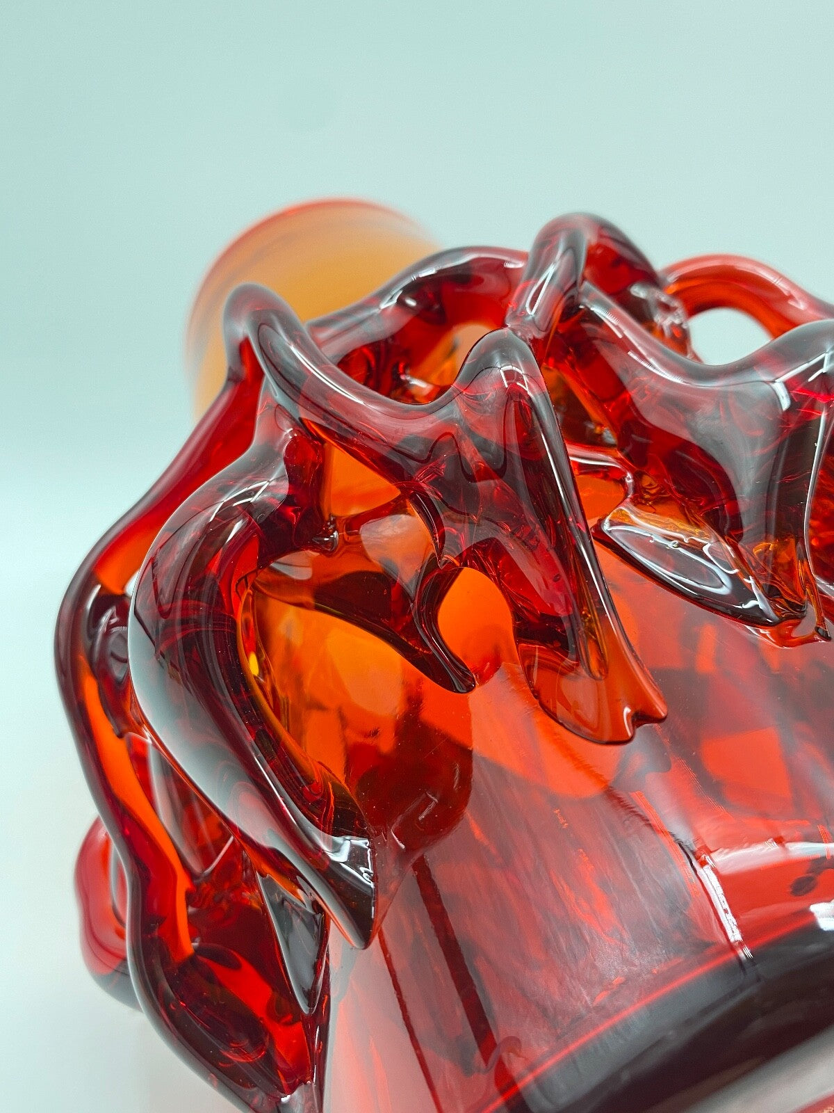 * VASE GLASVASE ROT JERZY SLUCZAN ORKUSZ KRAKAU GLASWAREN HANDARBEIT 70 VINTAGE