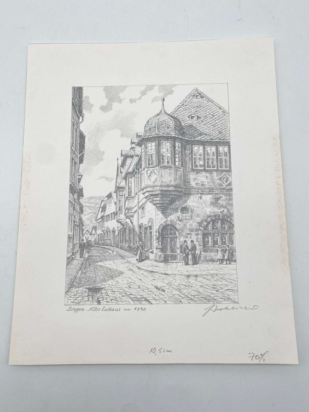 DEUTSCHER KÜNSTLER HEINZ WEHLISCH ZEICHNUNG BINGEN ALTES RATHAUS 1890 SIGNIERT