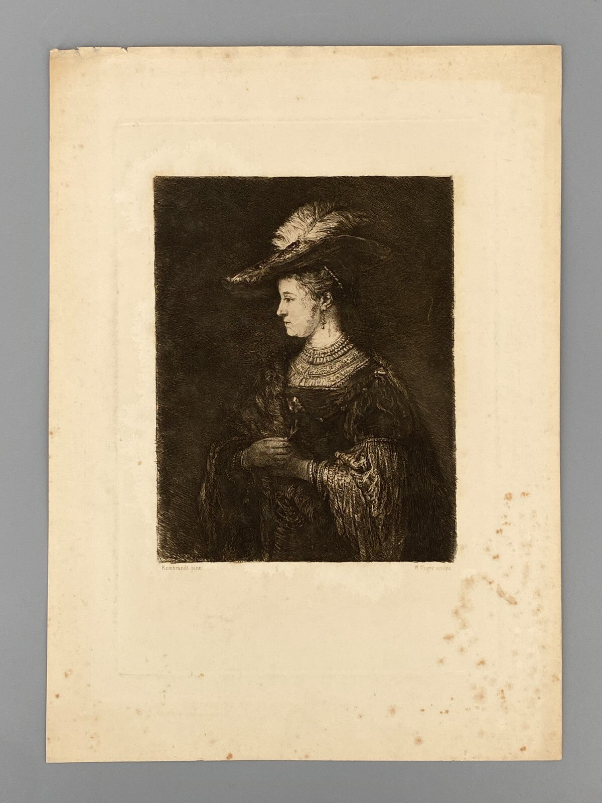 * 6x RADIERUNG WILLIAM UNGER NACH REMBRANDT DRUCKGRAFIK ANTIK 19. JH KONVOLUT