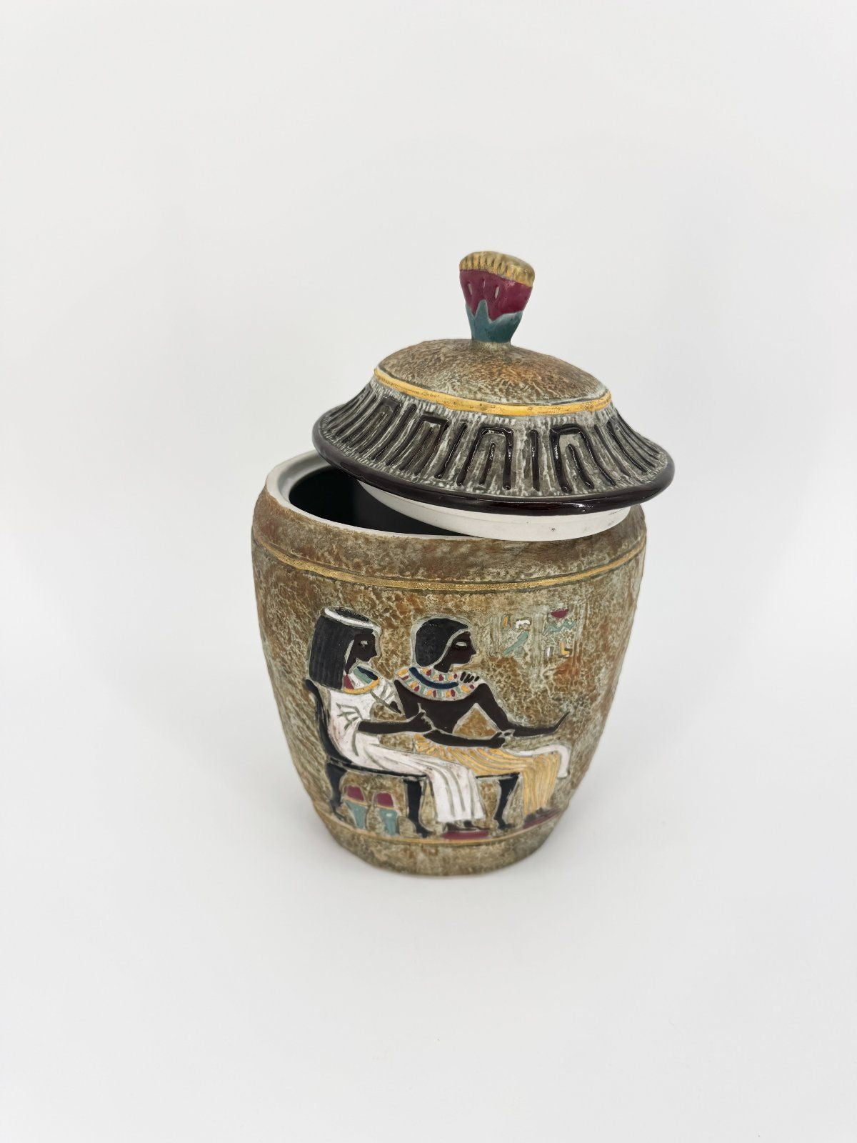 VINTAGE VASE ÄGYPTEN PHARAONEN DEKO KERAMIK MIDCENTURY HANDBEMALT