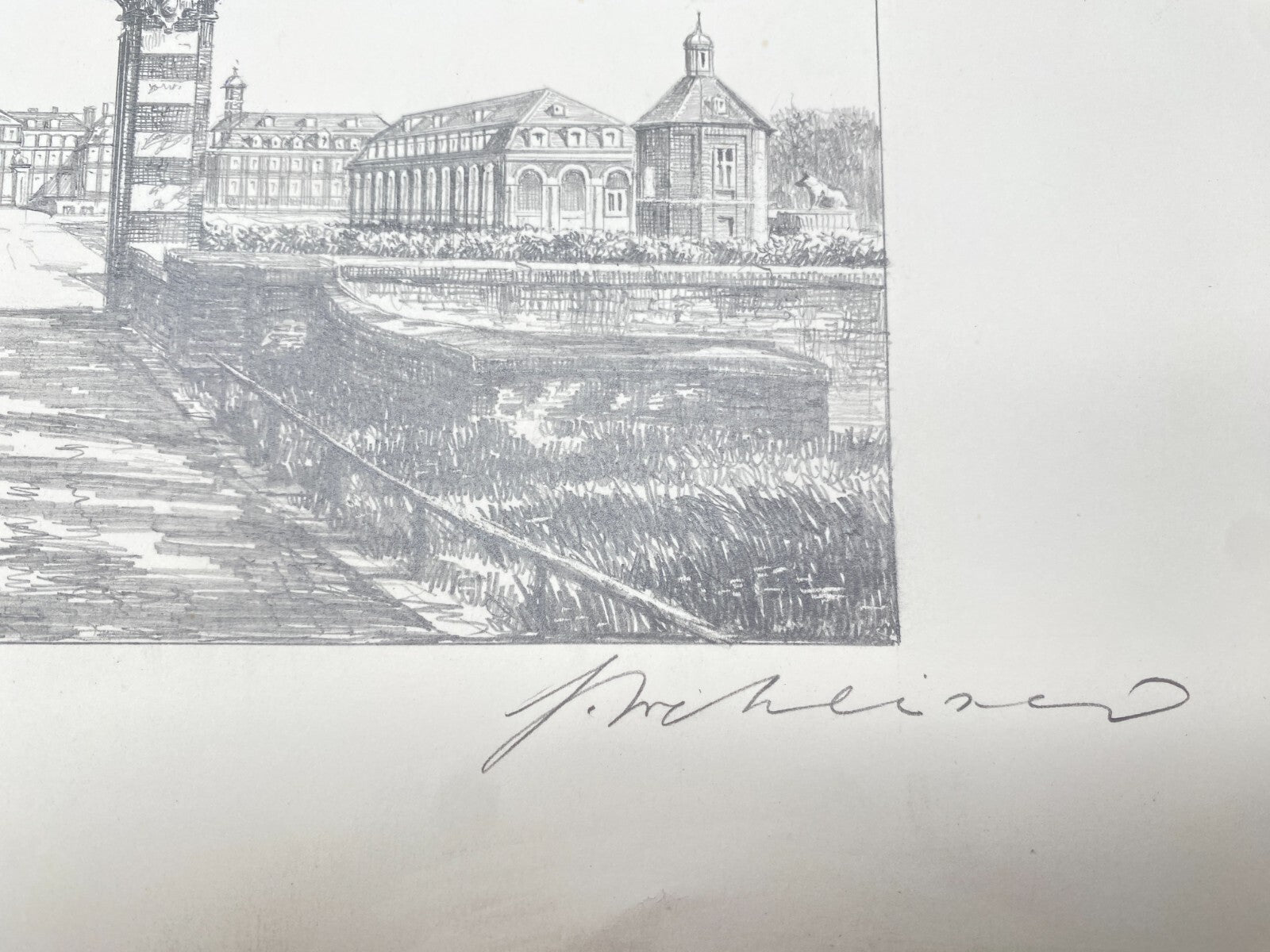 DEUTSCHER KÜNSTLER HEINZ WEHLISCH ZEICHNUNG SCHLOSS NORDKIRCHEN HANDSIGNIERT