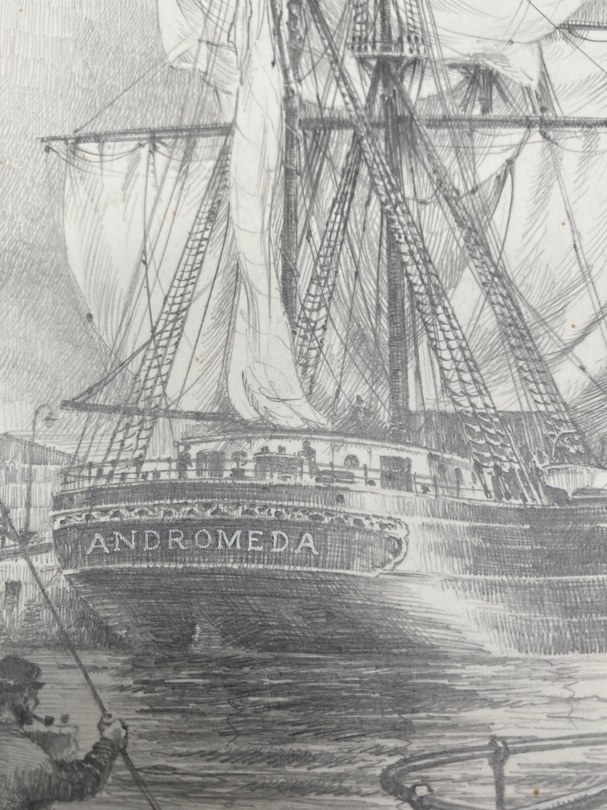 HEINZ WEHLISCH ZEICHNUNG ANSICHT TANKSEGELSCHIFF ANDROMEDA 1880 HANDSIGNIERT