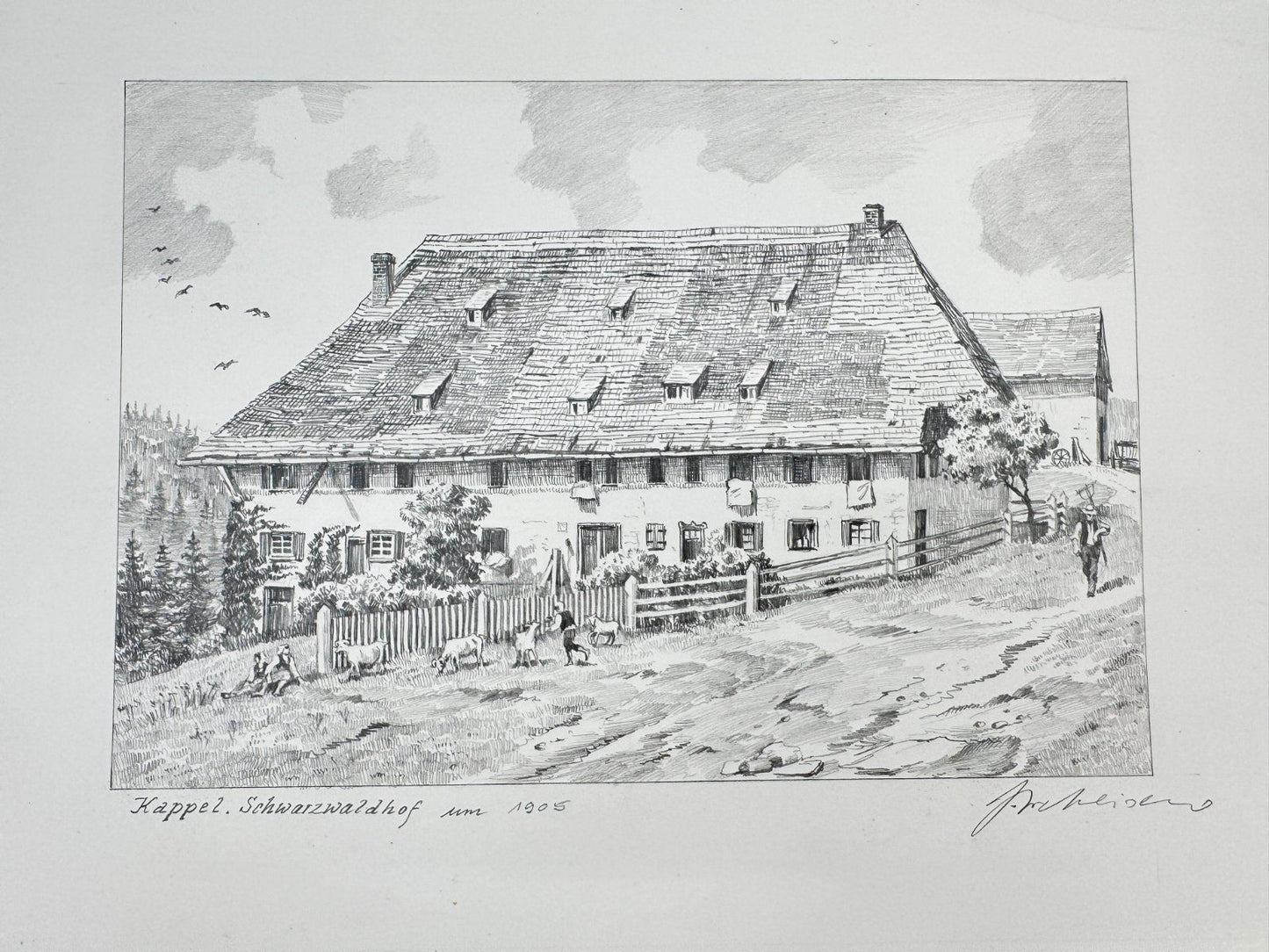 * HEINZ WEHLISCH ZEICHNUNG KAPPEL SCHWARZWALDHOF 1905 ANSICHT SIGNIERT
