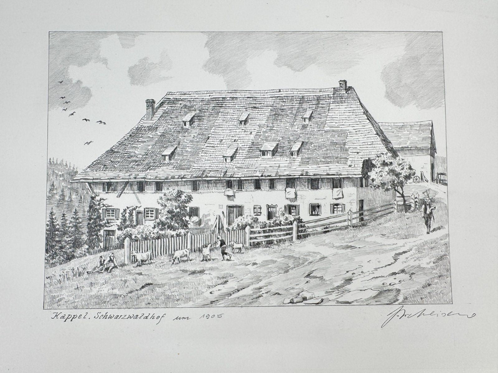 * HEINZ WEHLISCH ZEICHNUNG KAPPEL SCHWARZWALDHOF 1905 ANSICHT SIGNIERT