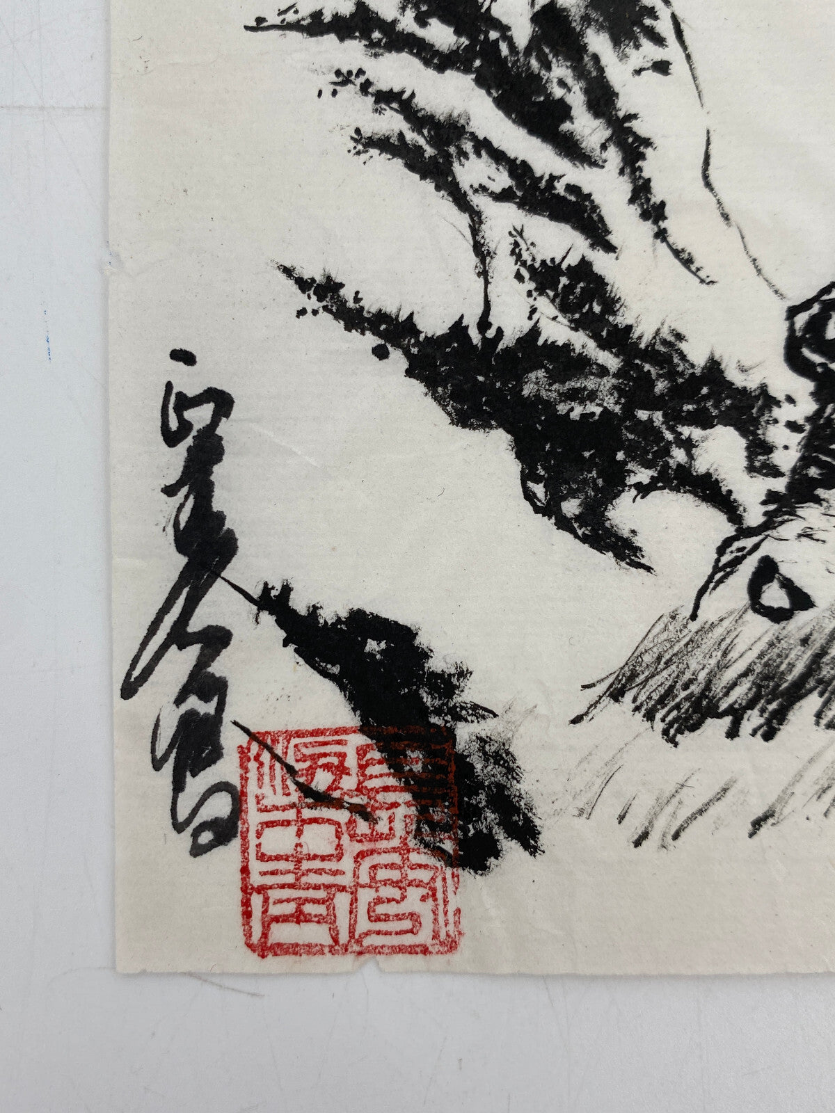 *CHINA TUSCHE ZEICHNUNG PINIEN BAMBUS WASSERBÜFFEL BERGE LANDSCHAFT MALEREI