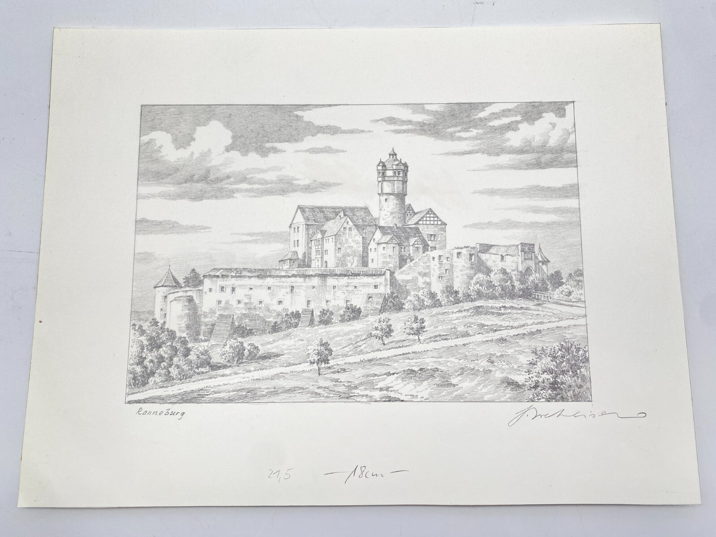HEINZ WEHLISCH ZEICHNUNG BURG RONNEBURG HANDSIGNIERT