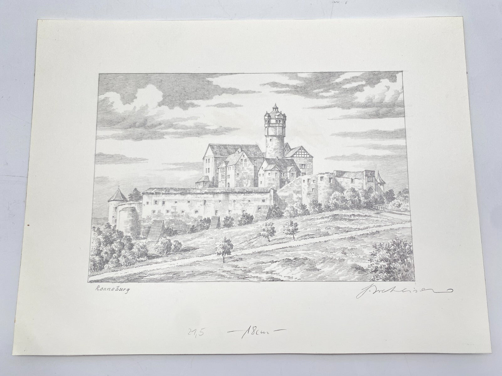 HEINZ WEHLISCH ZEICHNUNG BURG RONNEBURG HANDSIGNIERT