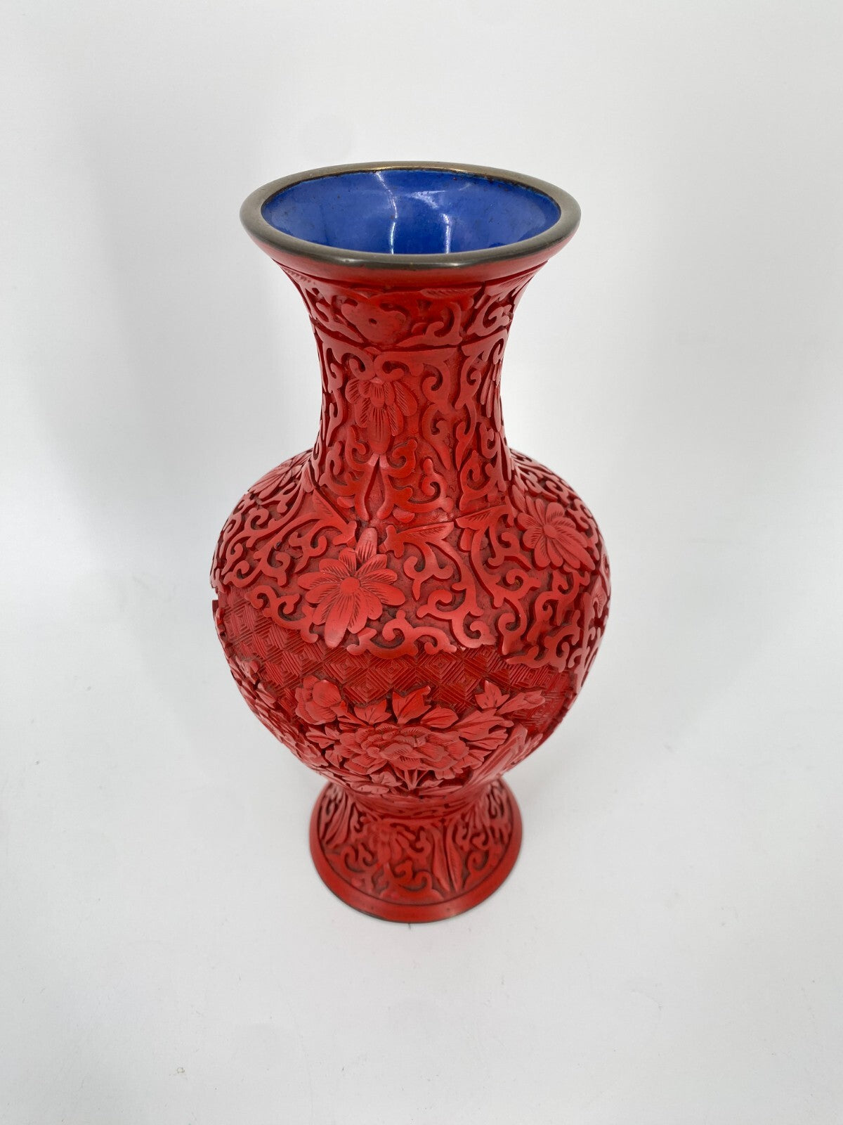 * CHINA VASE LACK SCHNITZARBEIT ZINNOBER CHENSHA ASIATIKA LAQUER VINTAGE