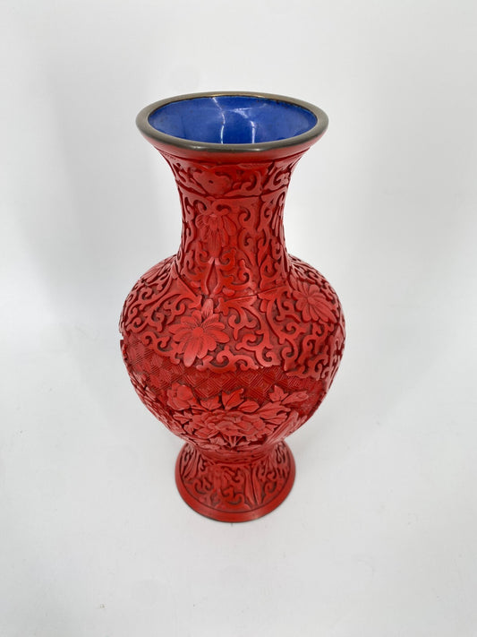 * CHINA VASE LACK SCHNITZARBEIT ZINNOBER CHENSHA ASIATIKA LAQUER VINTAGE