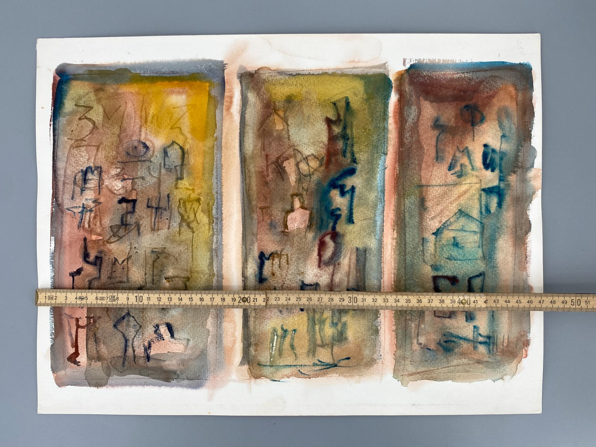 *GEMÄLDE AQUARELL ABSTRAKT STEINTAFELN NAHOST SIGRID HANNSE UNIKAT ORIGINAL