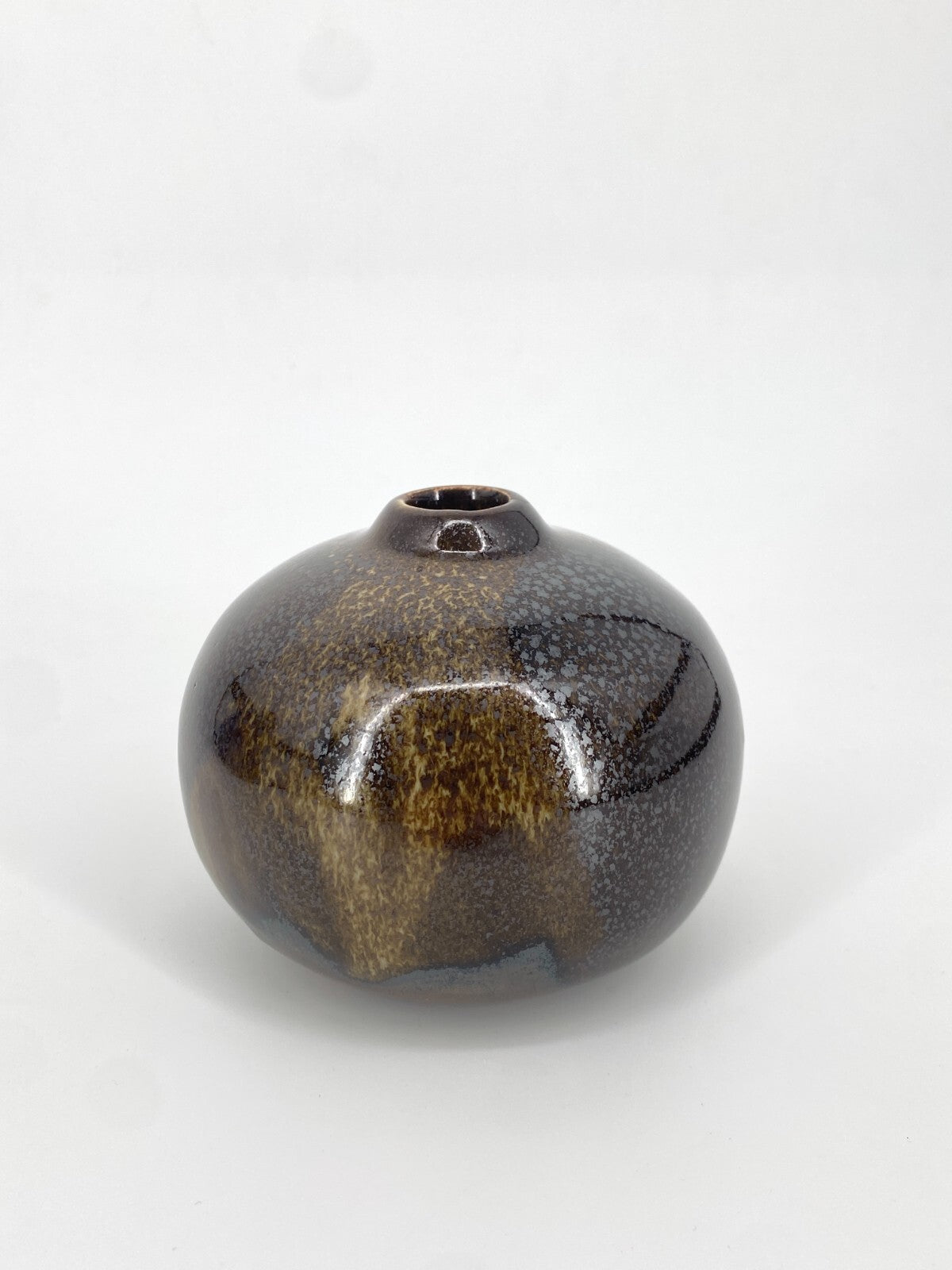 * STUDIO KERAMIK KLEINE BAUCHIGE KUGEL VASE BRAUN GLÄNZEND VINTAGE