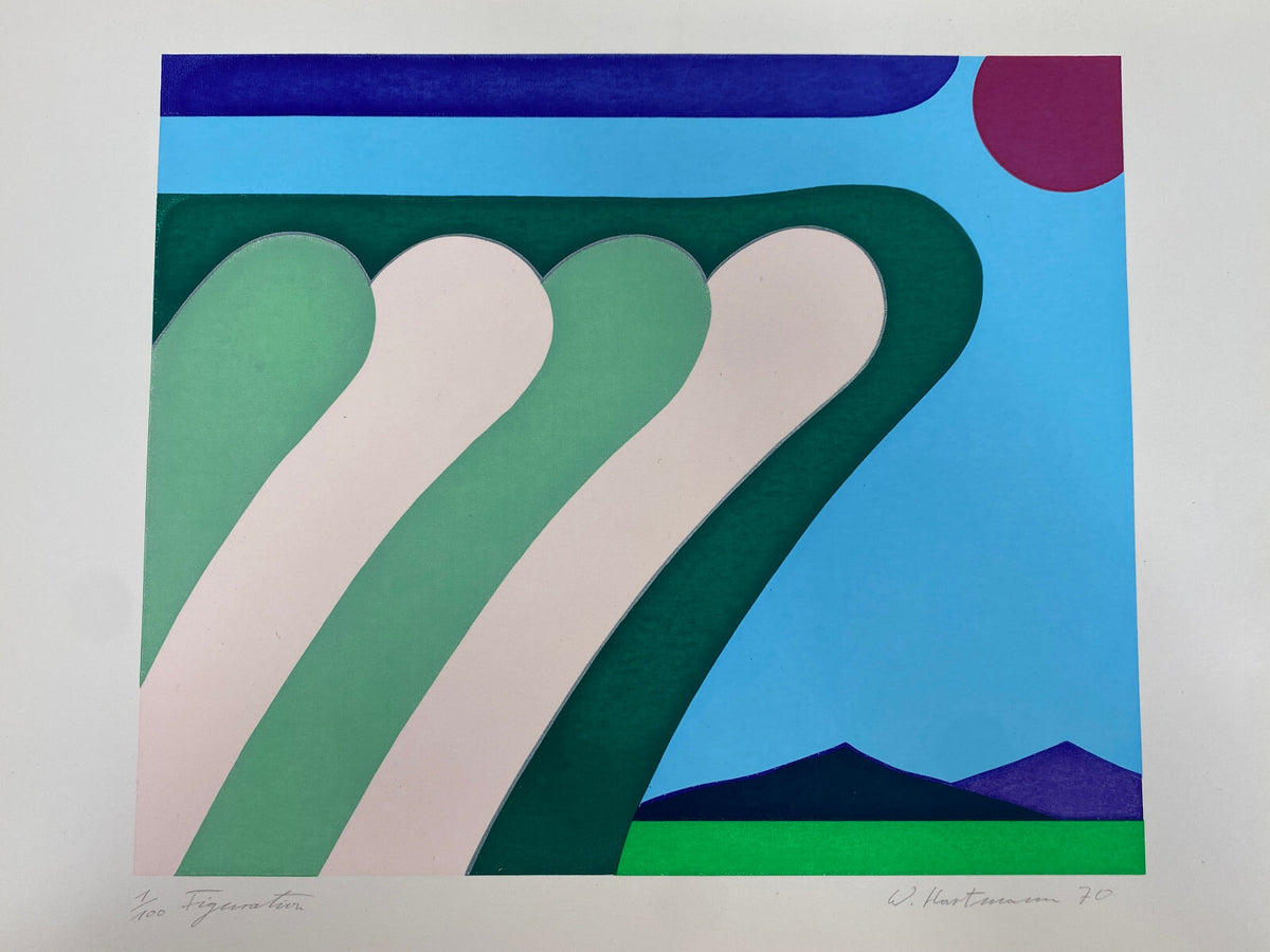 *W.HARTMANN DRUCKGRAFIK FIGURATION SIEBDRUCK LANDSCHAFT ABSTRAKT 1970 1/100 AUFL