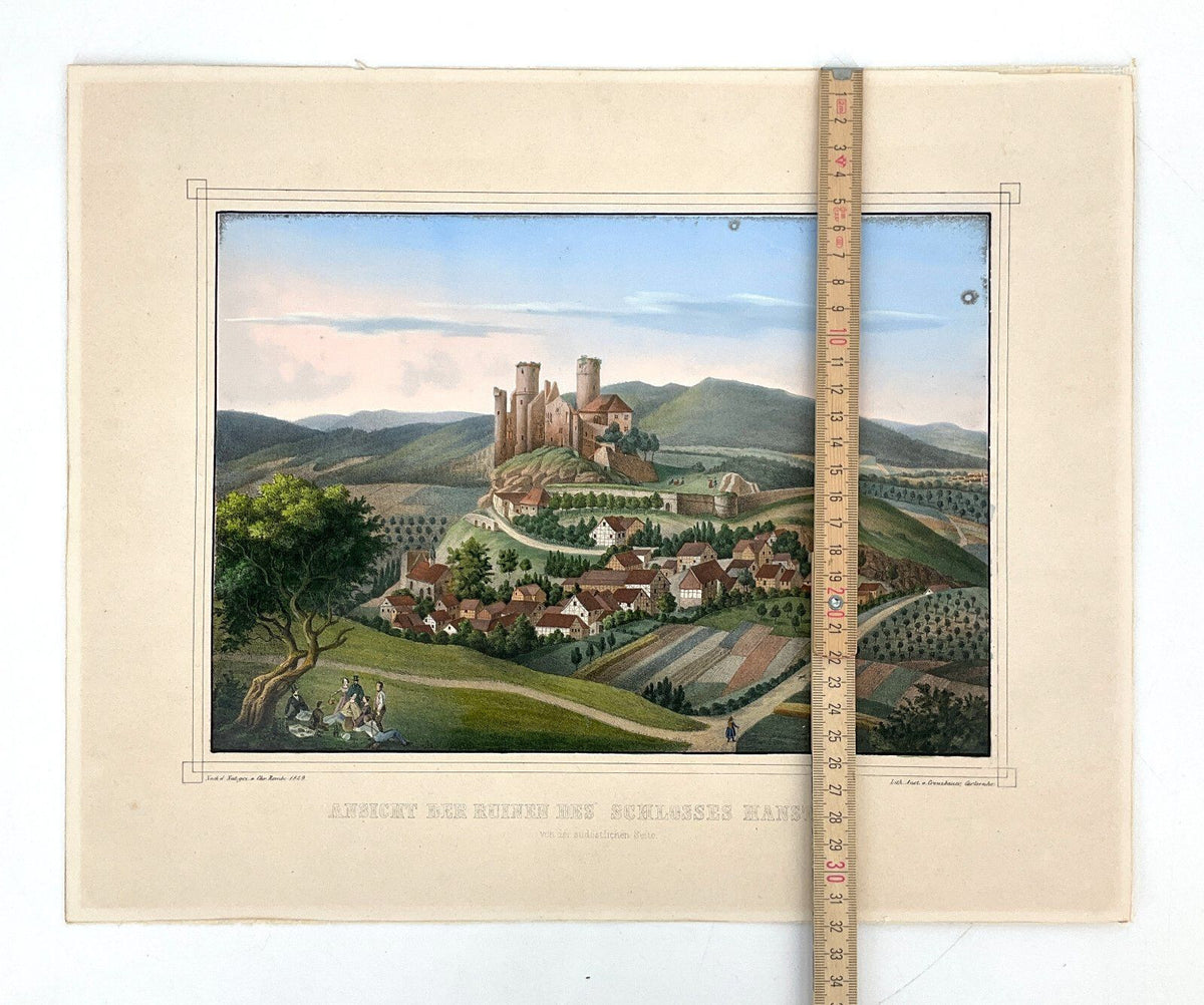 *GRAFIK LITHOGRAFIE BURG HANSTEIN BORNHAGEN ALTKOLORIERT BIEDERME