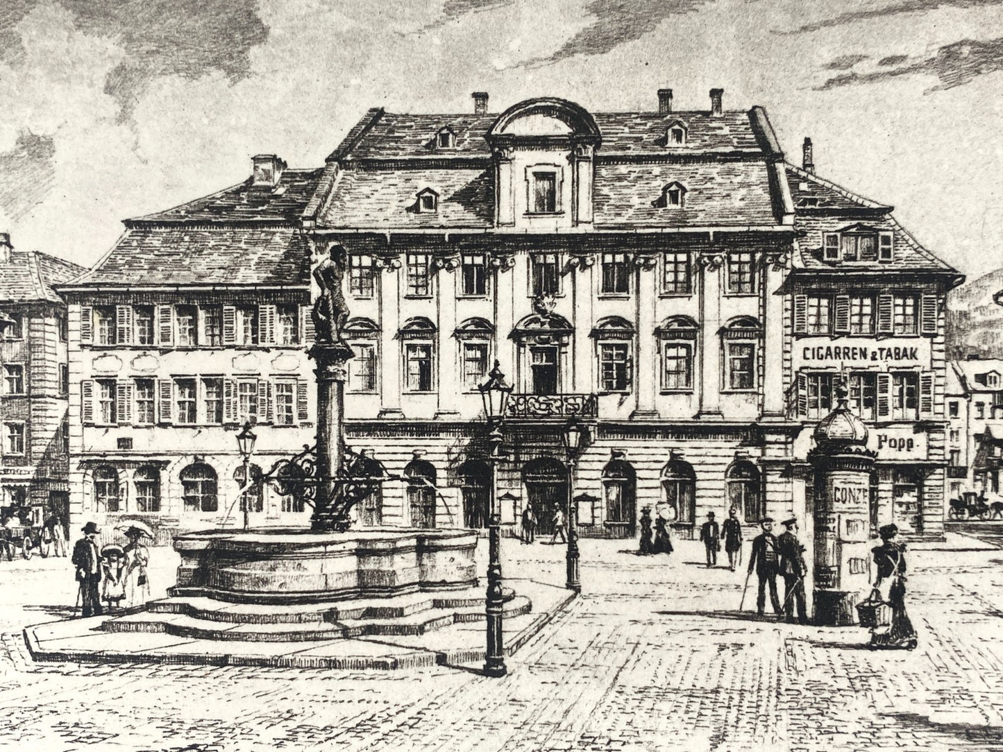 *2x RADIERUNG HEINZ WEHLISCH HEIDELBERG ANSICHTEN PFERDEBAHN MARKTPLATZ ORIGINAL