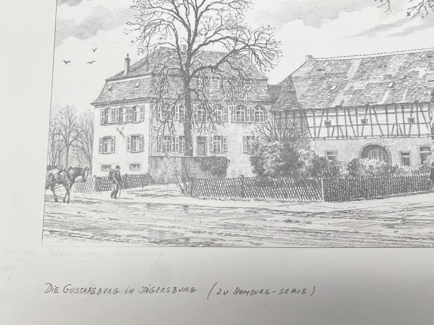 HEINZ WEHLISCH ZEICHNUNG GUSTAVSBURG JÄGERSBURG HOMBURG HANDSIGNIERT