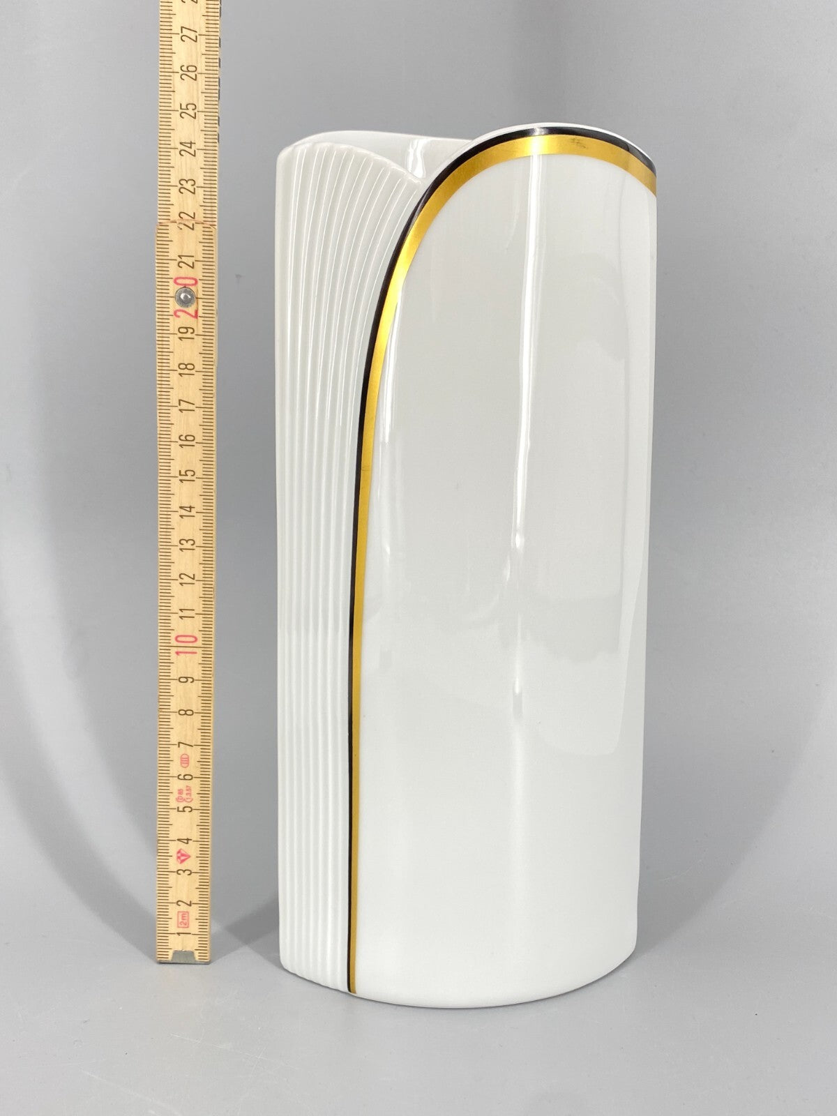 * VASE AK KAISER ALBOTH NOSSEK ART DECO DESIGN WEIß SCHWARZ GOLD VINTAGE