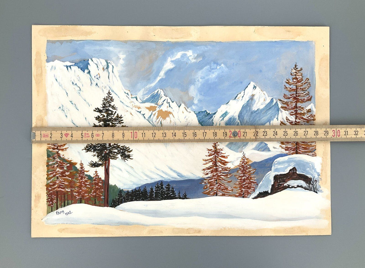 *GEMÄLDE GOUACHE F. KRUG WINTERLANDSCHAFT BERGLANDSCHAFT 1943