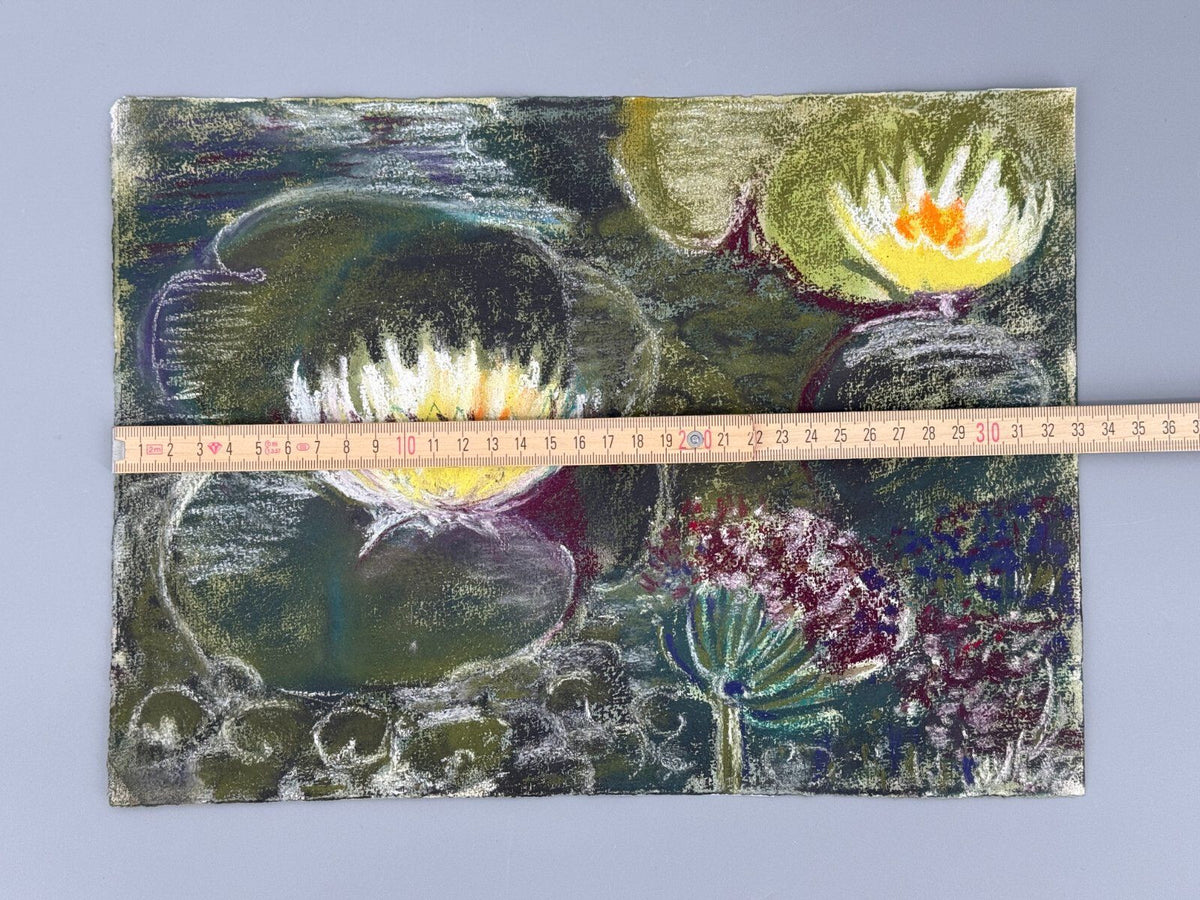 *PASTELLGEMÄLDE HELENA GEESE WEIßE SEEROSE 1990 SIGNIERT IMPRESSIONISTISCH