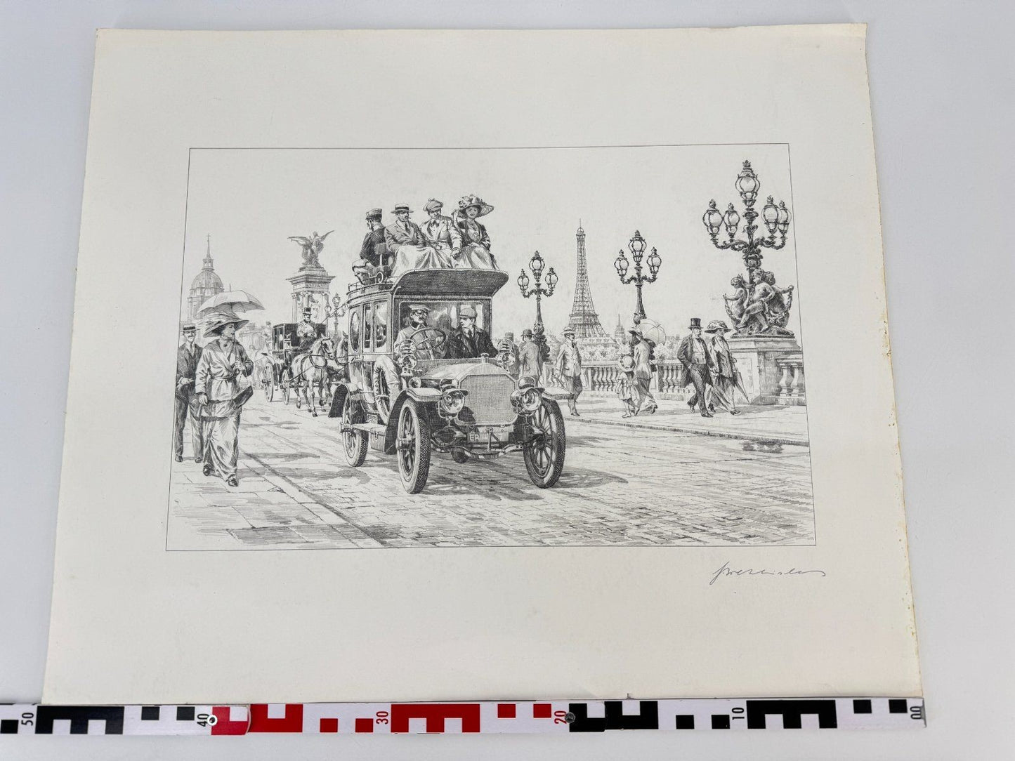* HEINZ WEHLISCH ZEICHNUNG PARIS AUTOMOBIL 1912 ANSICHT SIGNIERT