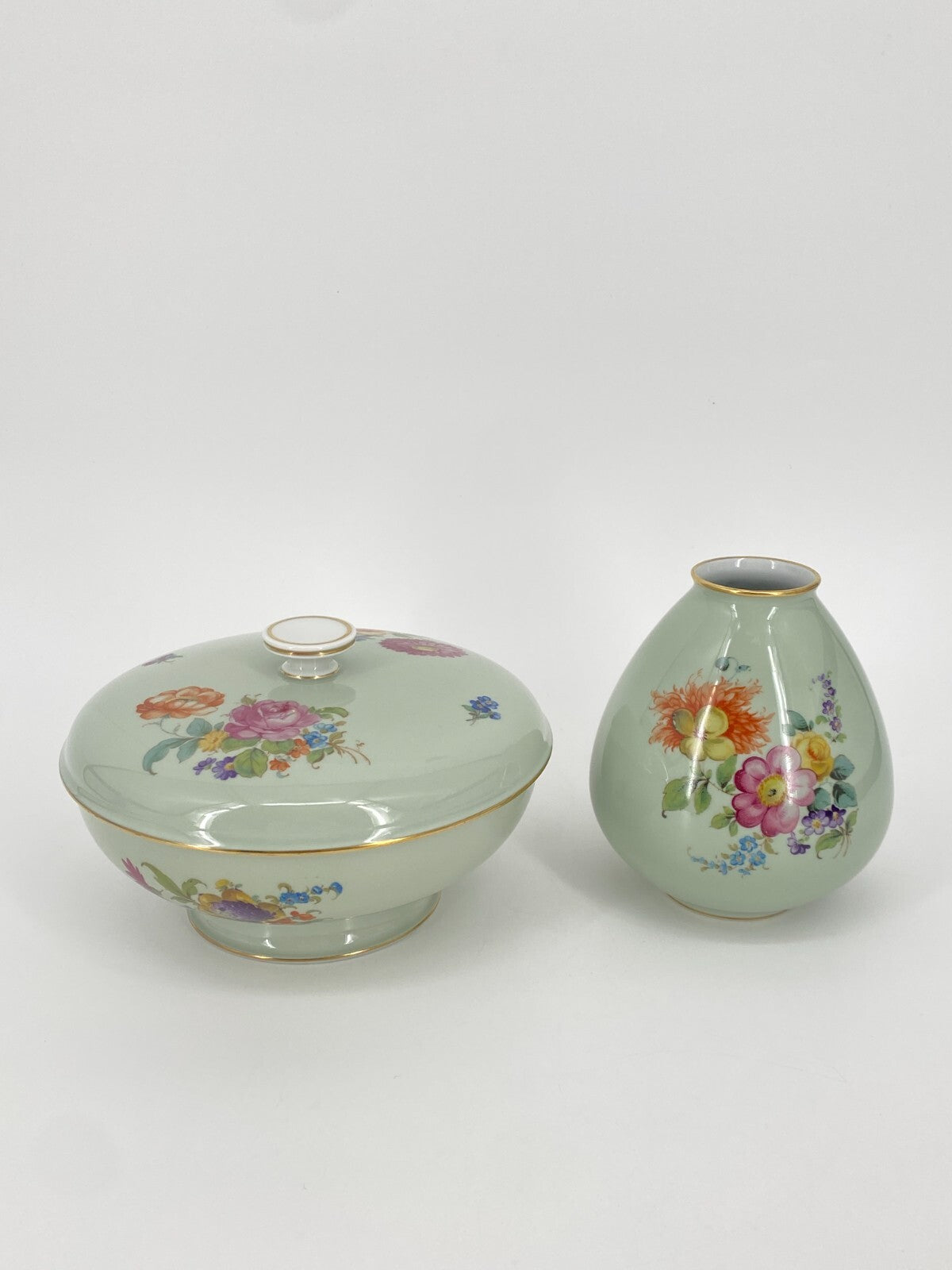 * ROSENTHAL SELB PORZELLAN DECKELDOSE VASEN SELADON GRÜN BLUMEN VINTAGE