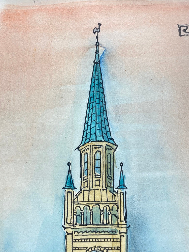* ZEICHNUNG KOLORIERT BERLIN ST. MATTHÄUS KIRCHE 1979 SIGNIERT ROBINSEN