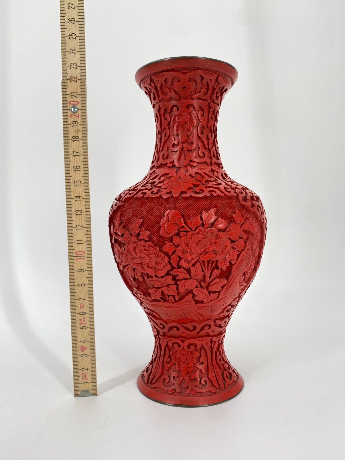 * CHINA VASE LACK SCHNITZARBEIT ZINNOBER CHENSHA ASIATIKA LAQUER VINTAGE