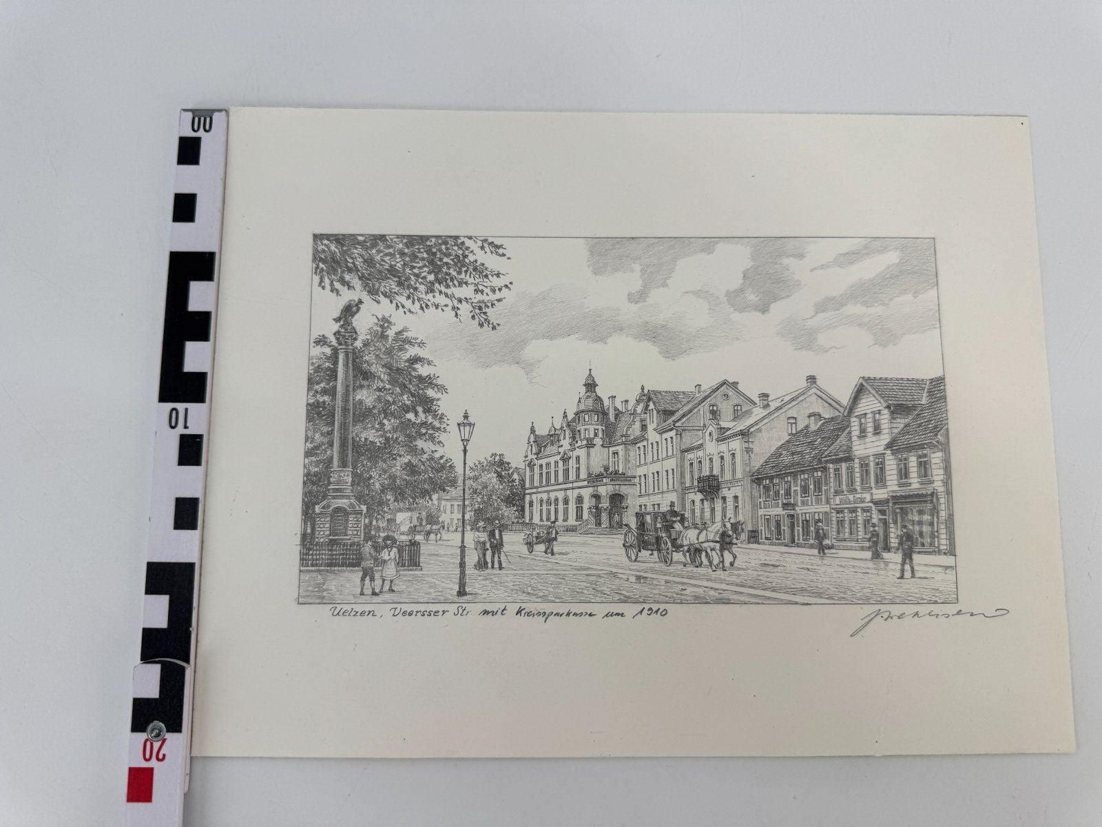 * HEINZ WEHLISCH ZEICHNUNG UELZEN VEERßER STR 1910 ANSICHT SIGNIERT