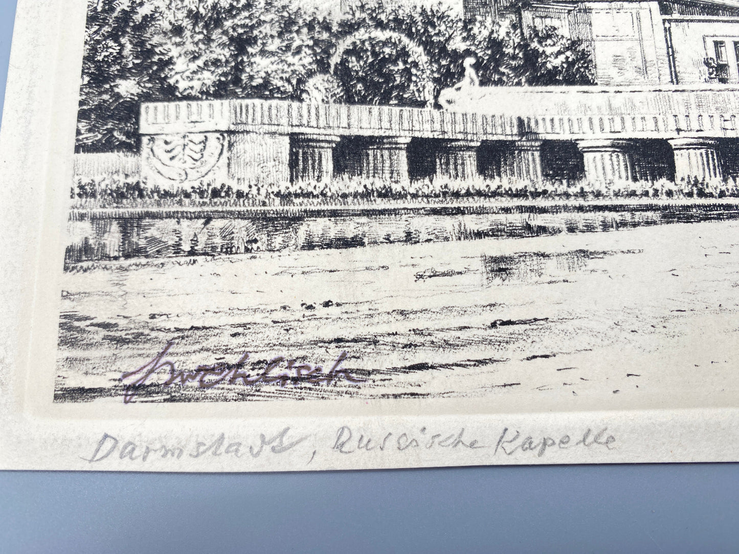 HEINZ WEHLISCH DARMSTADT RUSSISCHE KAPELLE KÜNSTLERKOLONIE RADIERUNG SIGNIERT