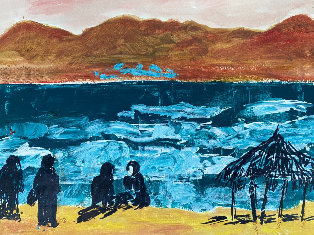 *GEMÄLDE ACRYL AQUARELL LANDSCHAFT NAHOST SEE MEER FIGUREN WÜSTE HANNSE UNIKAT