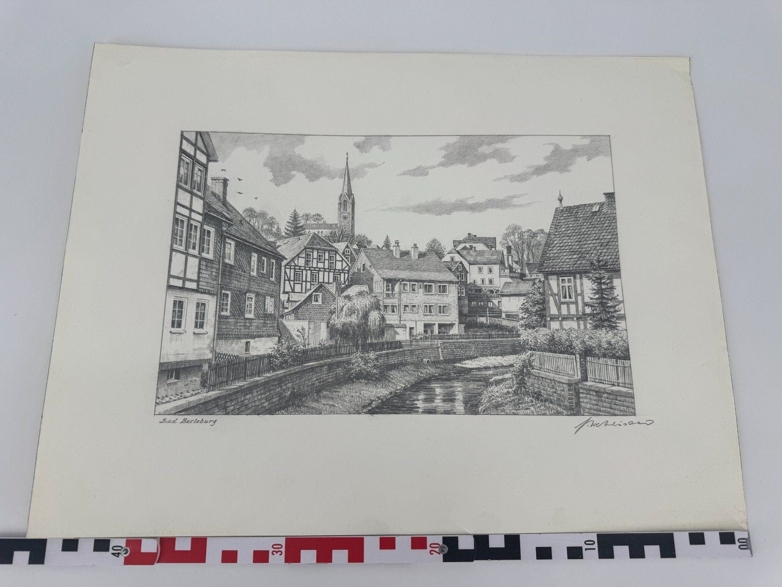 * HEINZ WEHLISCH ZEICHNUNG BAD BERLEBURG ANSICHT SIGNIERT