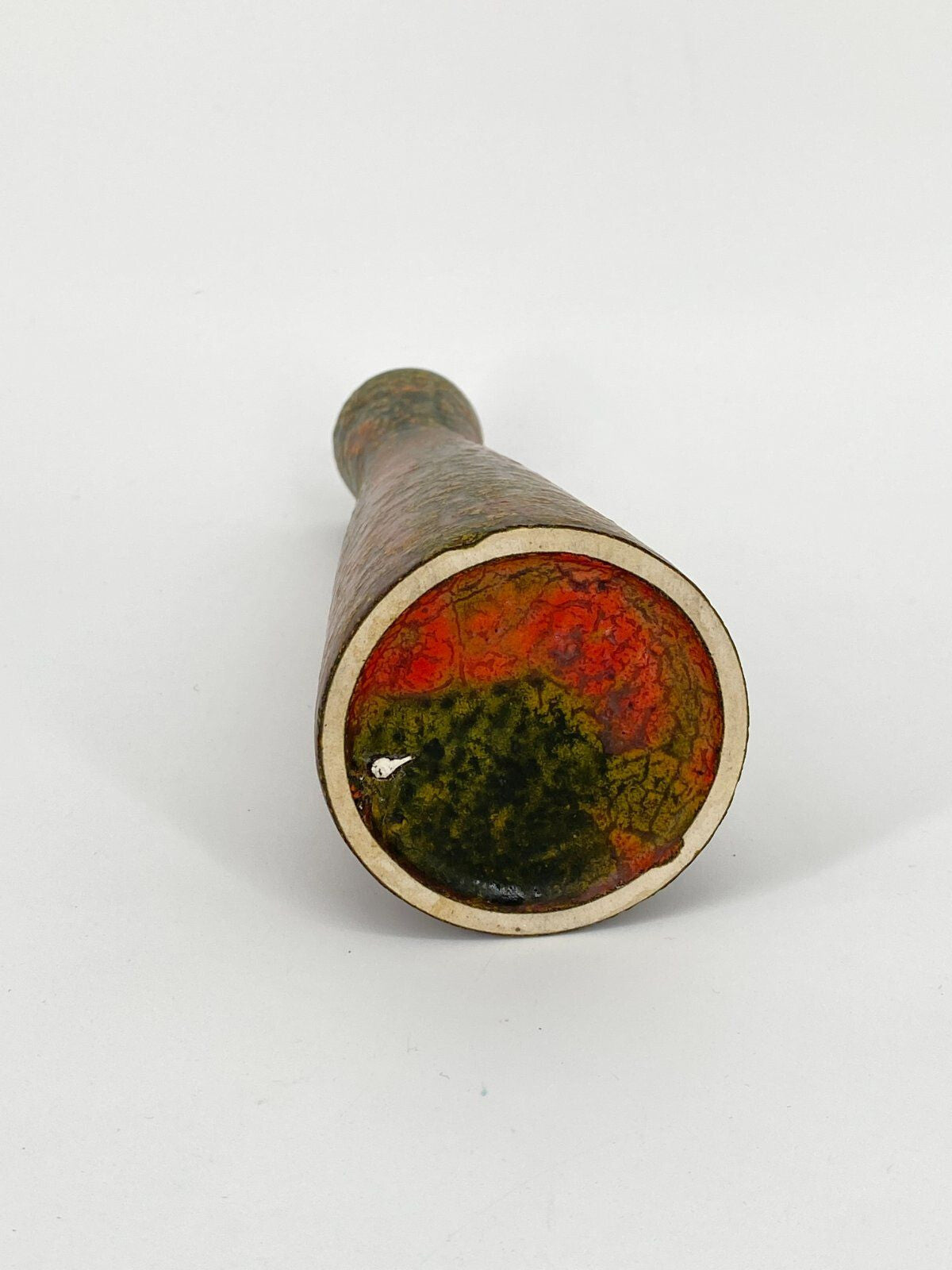 * VASE KERAMIK FAT LAVA GLASUR ROT GRÜN KONKAV VINTAGE