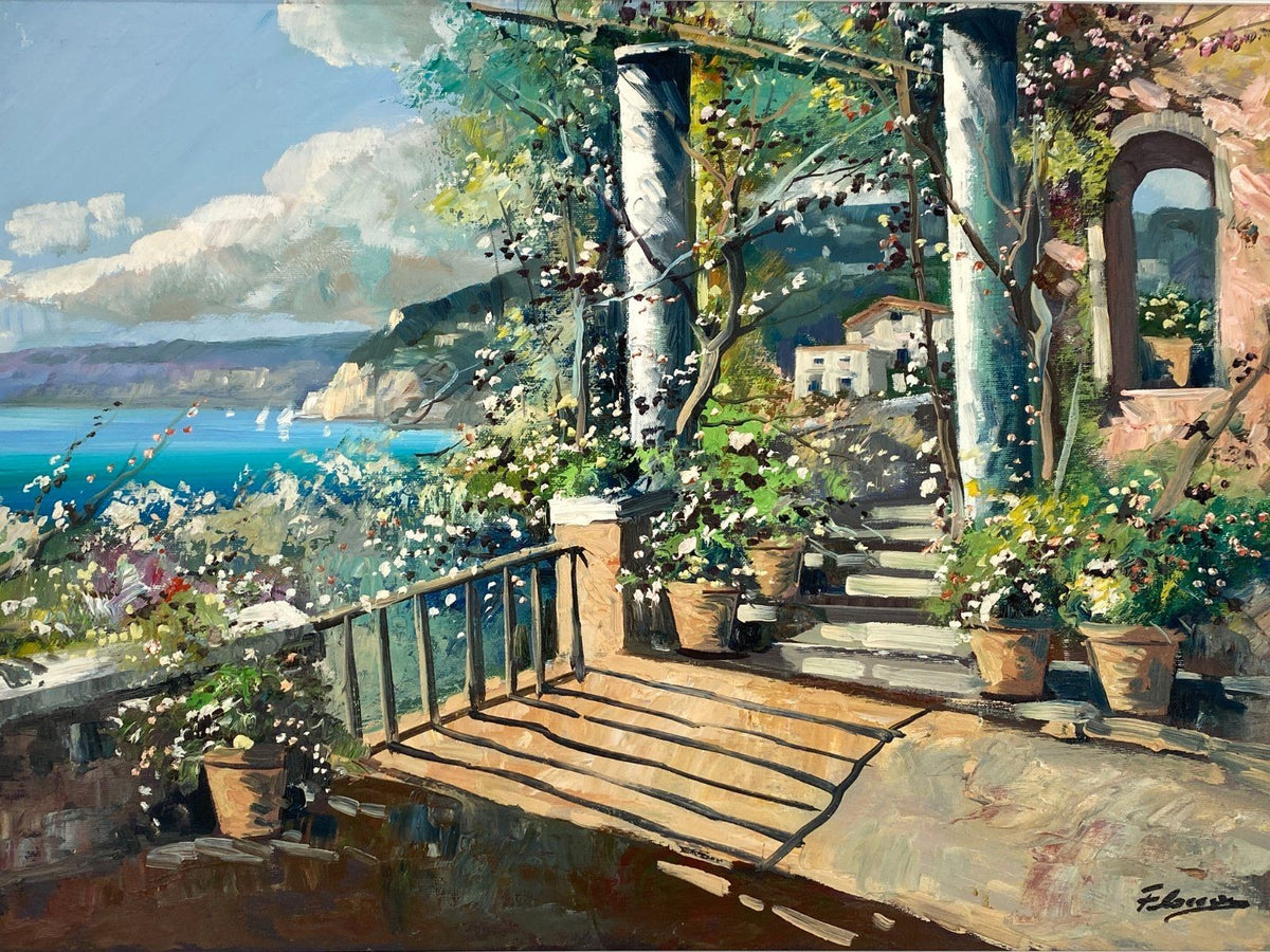 *ACRYLGEMÄLDE MEDITERRAN MITTELMEER TERRASSE LANDHAUS LANDSCHAFT