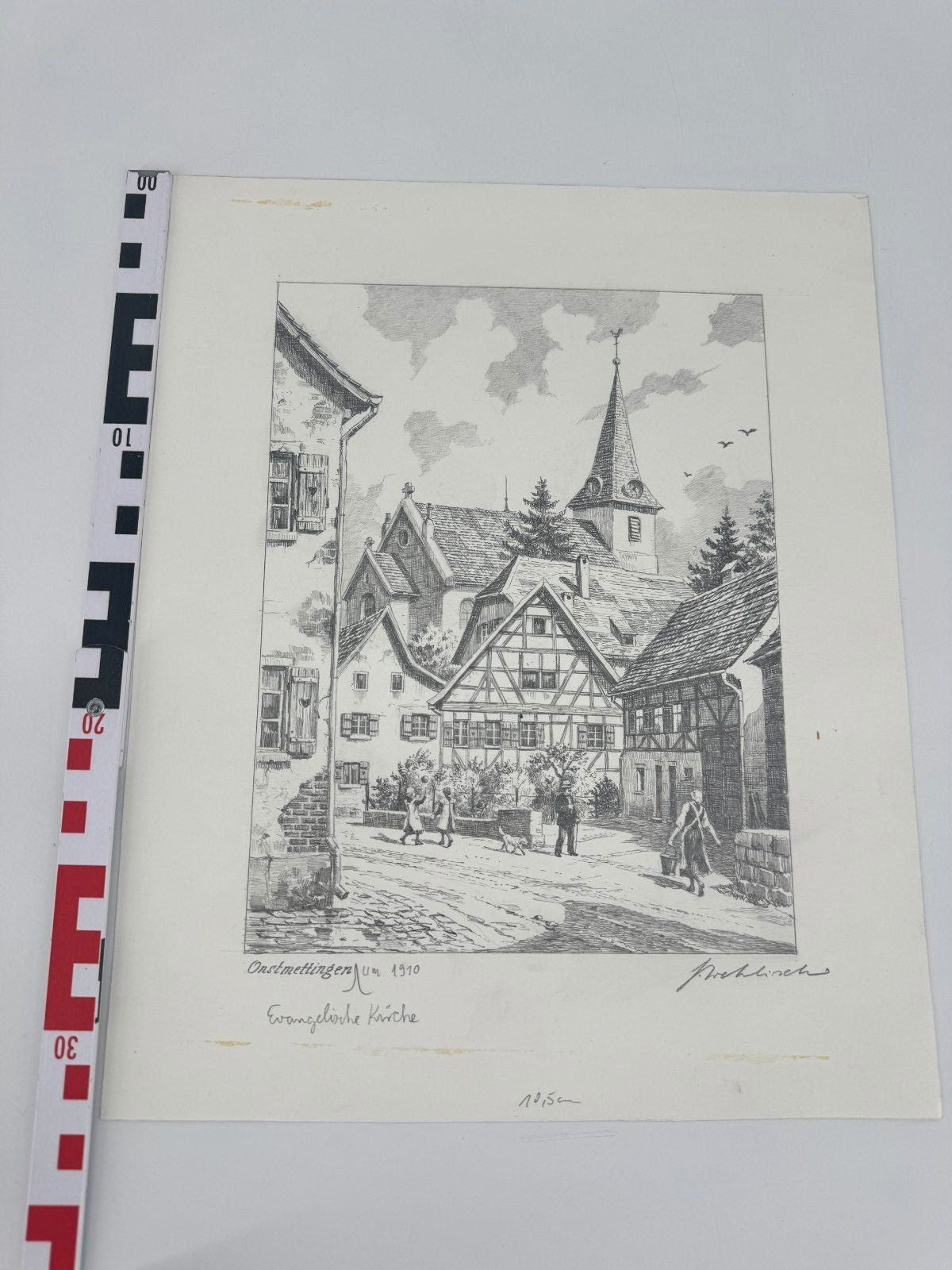 * HEINZ WEHLISCH ZEICHNUNG ONSTMETTINGEN KIRCHE 1910 ANSICHT SIGN