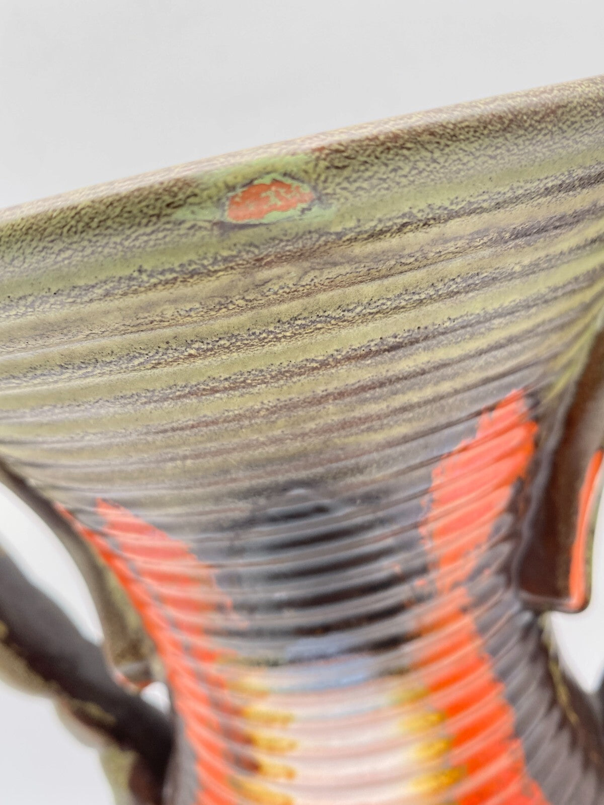 CARSTENS GRÄFENRODA ART DECO VASE HENKEL AMPHORENVASE LAUFGLASUR FAT LAVA GERMAN