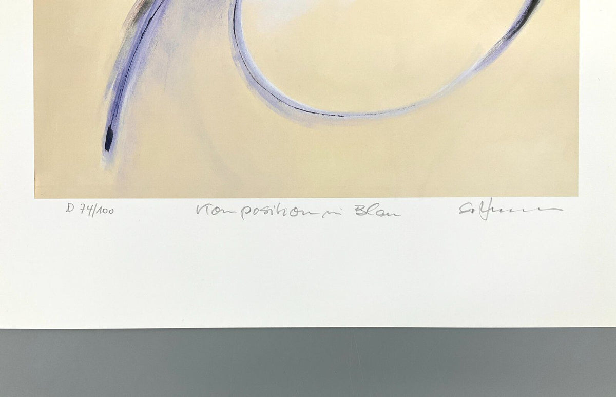 *KUNSTDRUCK GEORG SCHÄDEL KOMPOSITION IN BLAU HANDSIGNIERT NUMMER