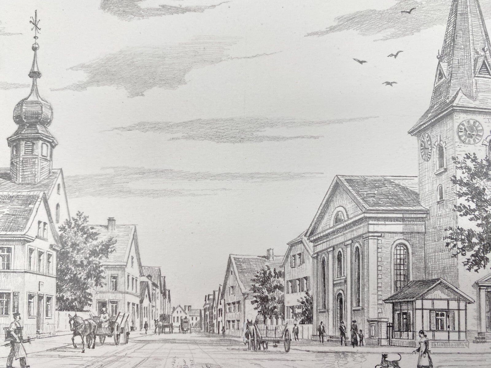 DEUTSCHER KÜNSTLER HEINZ WEHLISCH ZEICHNUNG OPPAU KIRCHENSTRAßE 1905 HANDSIGNIER