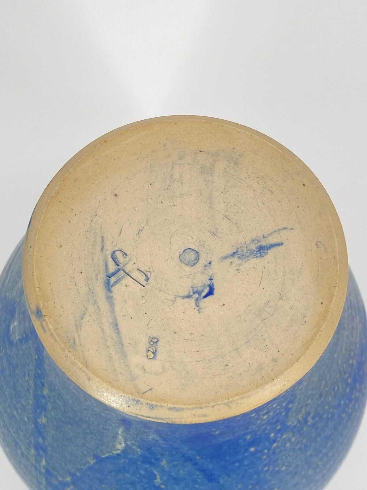 * STUDIOKERAMIK VASE BLAU LAUFGLASUR AQUARELL VINTAGE 21CM