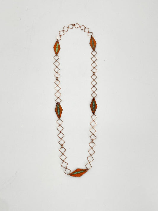 * HALSKETTE FILIGRAN KUPFER EMAILLE BOHO ETHNO HANDARBEIT VINTAGE