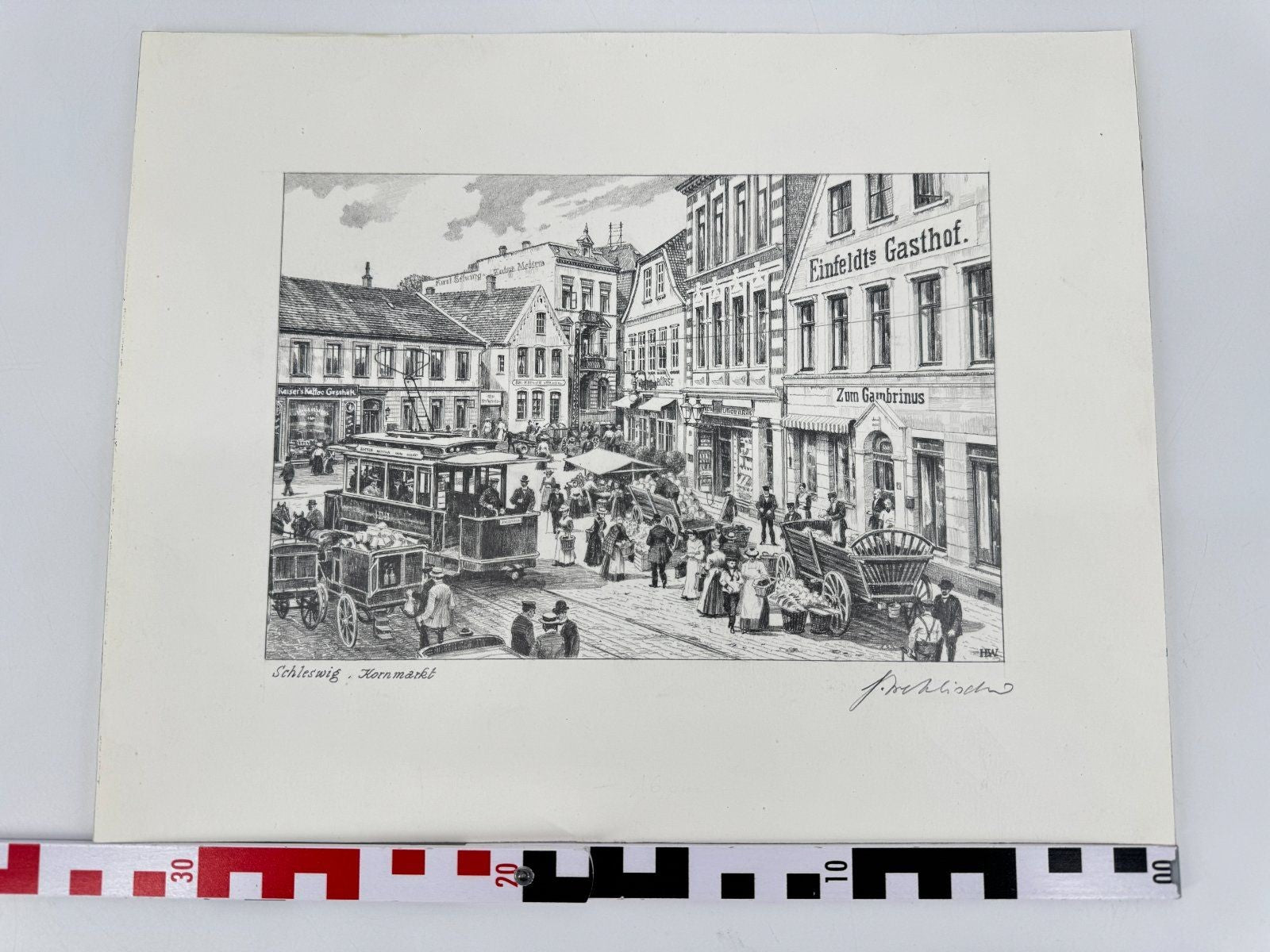 * HEINZ WEHLISCH ZEICHNUNG SCHLESWIG KORNMARKT ANSICHT SIGNIERT