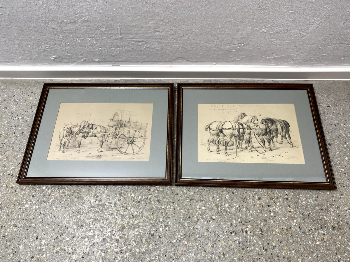 * 2 x VICTOR ADAM 19 JHDT LITHOGRAPHIE POSTE AUX CHEVAUX PFERDE WAGEN TRANSPORT