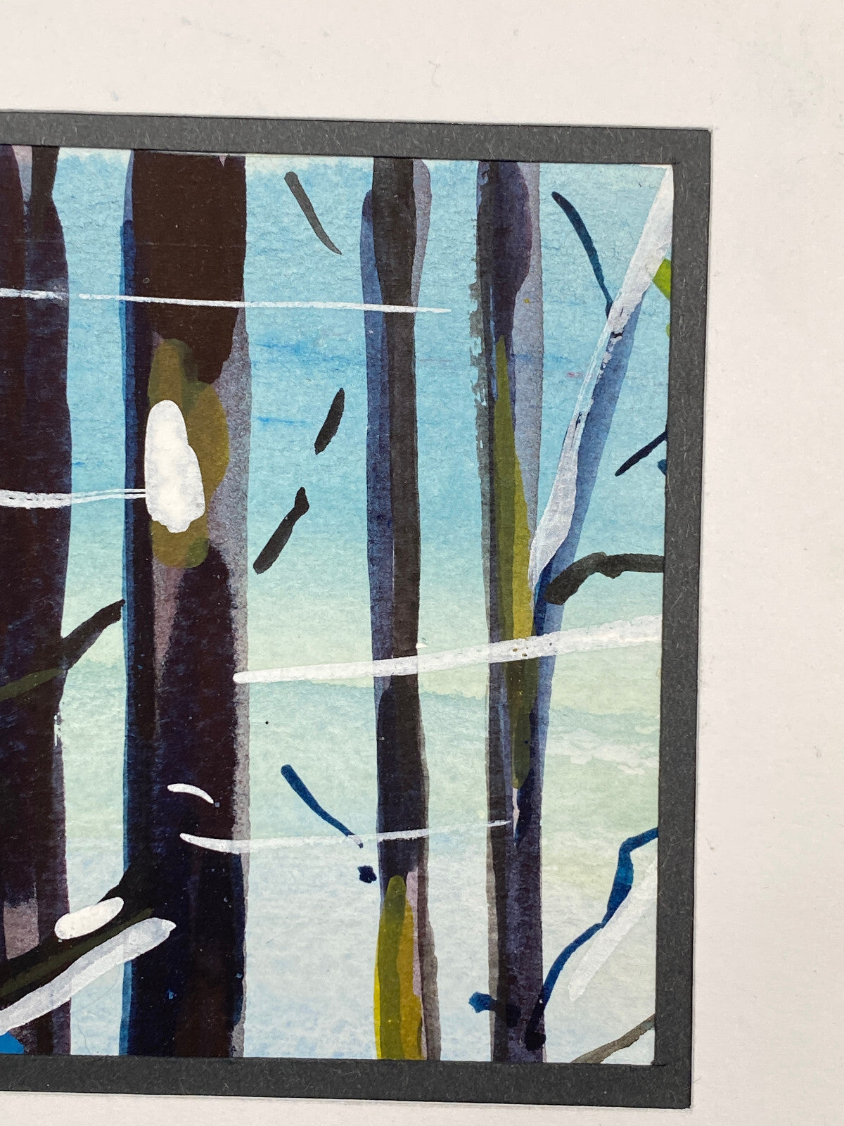 ANTONI ZABOROWSKI *1939 AQUARELL ZEICHNUNG WALD SCHNEE POLEN SIGNIERT 21x15 cm