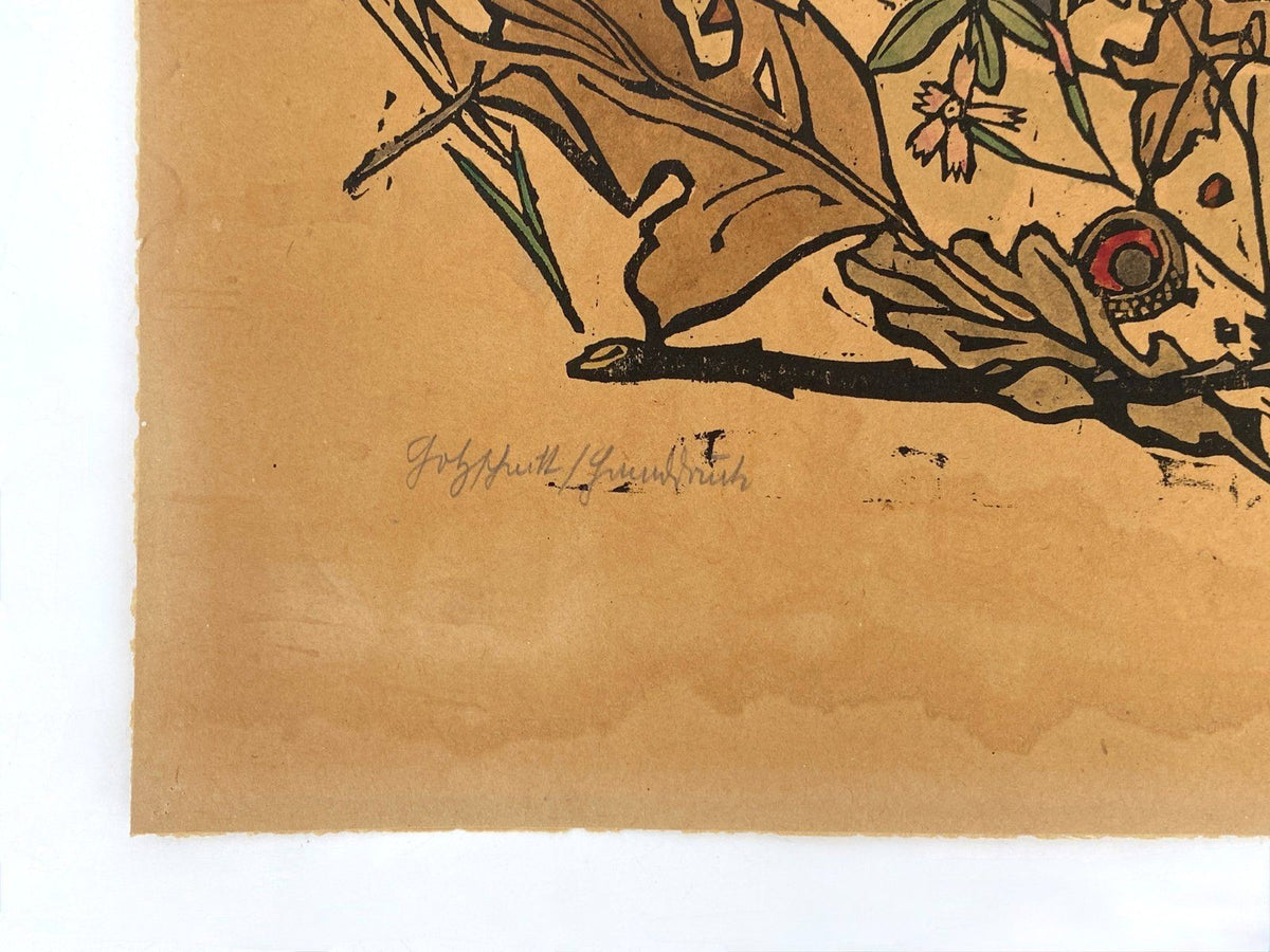 *HOLZSCHNITT WERNER GÖRITZ WALDSTILLLEBEN SIGNIERT 1946/7 EICHE