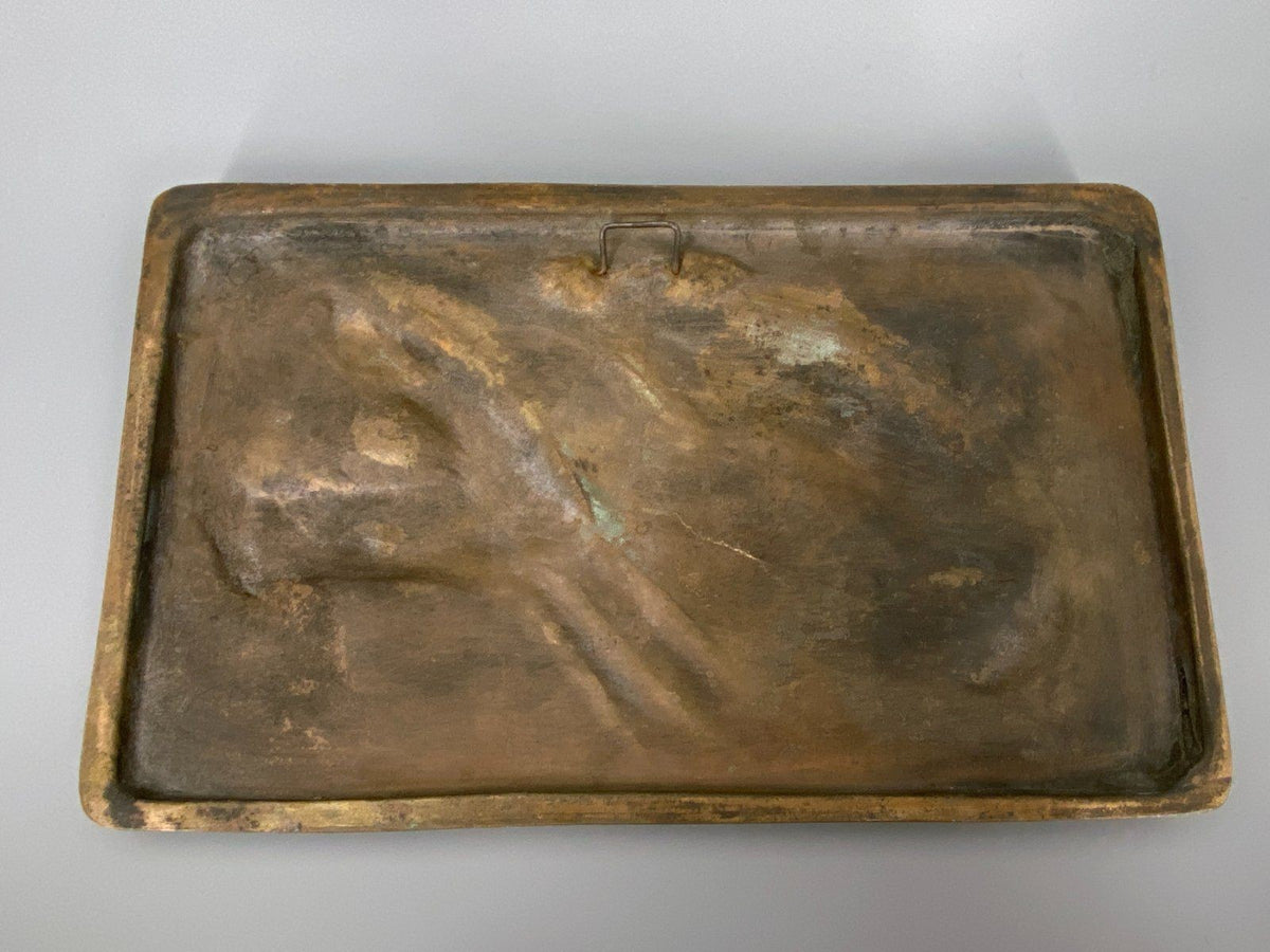 * WANDBILD RELIEF 2 PFERDE BRONZE MESSING 60er WANDPLAKETTE