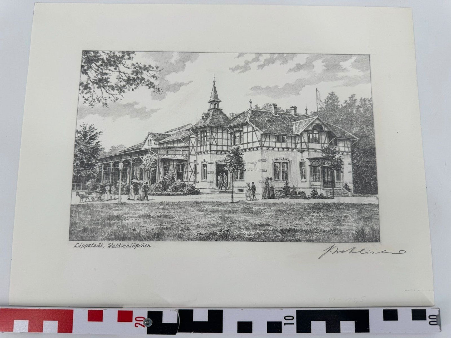 * HEINZ WEHLISCH ZEICHNUNG LIPPSTADT WALDSCHLÖSSCHEN ANSICHT SIGNIERT