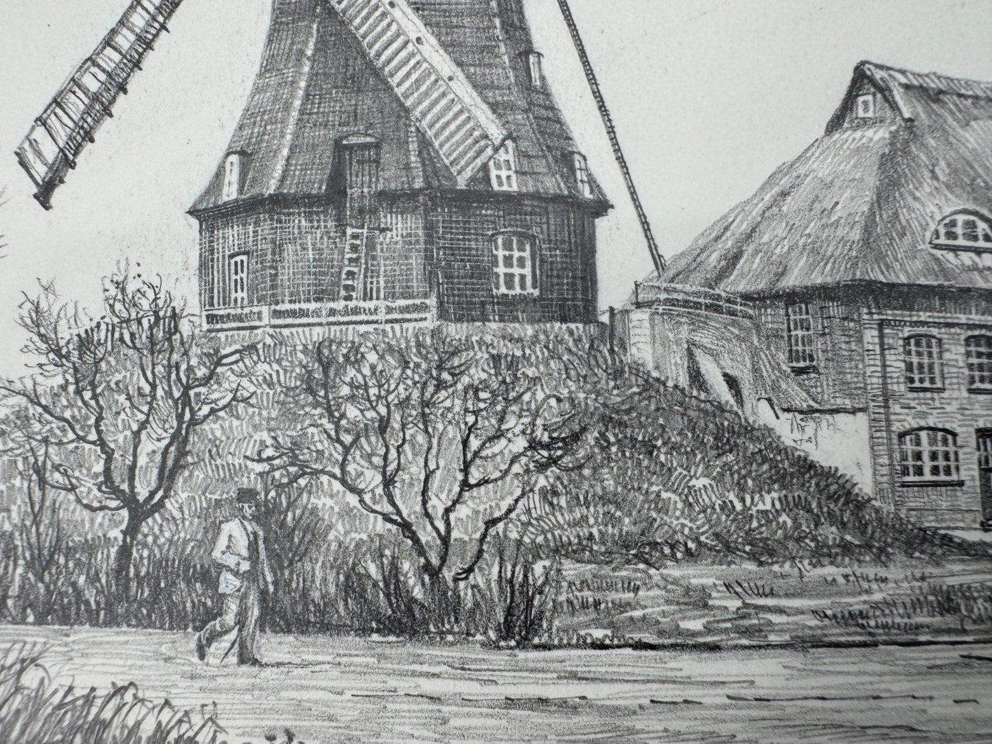 * HEINZ WEHLISCH ZEICHNUNG KREMPE MÜHLE ANSICHT SIGNIERT