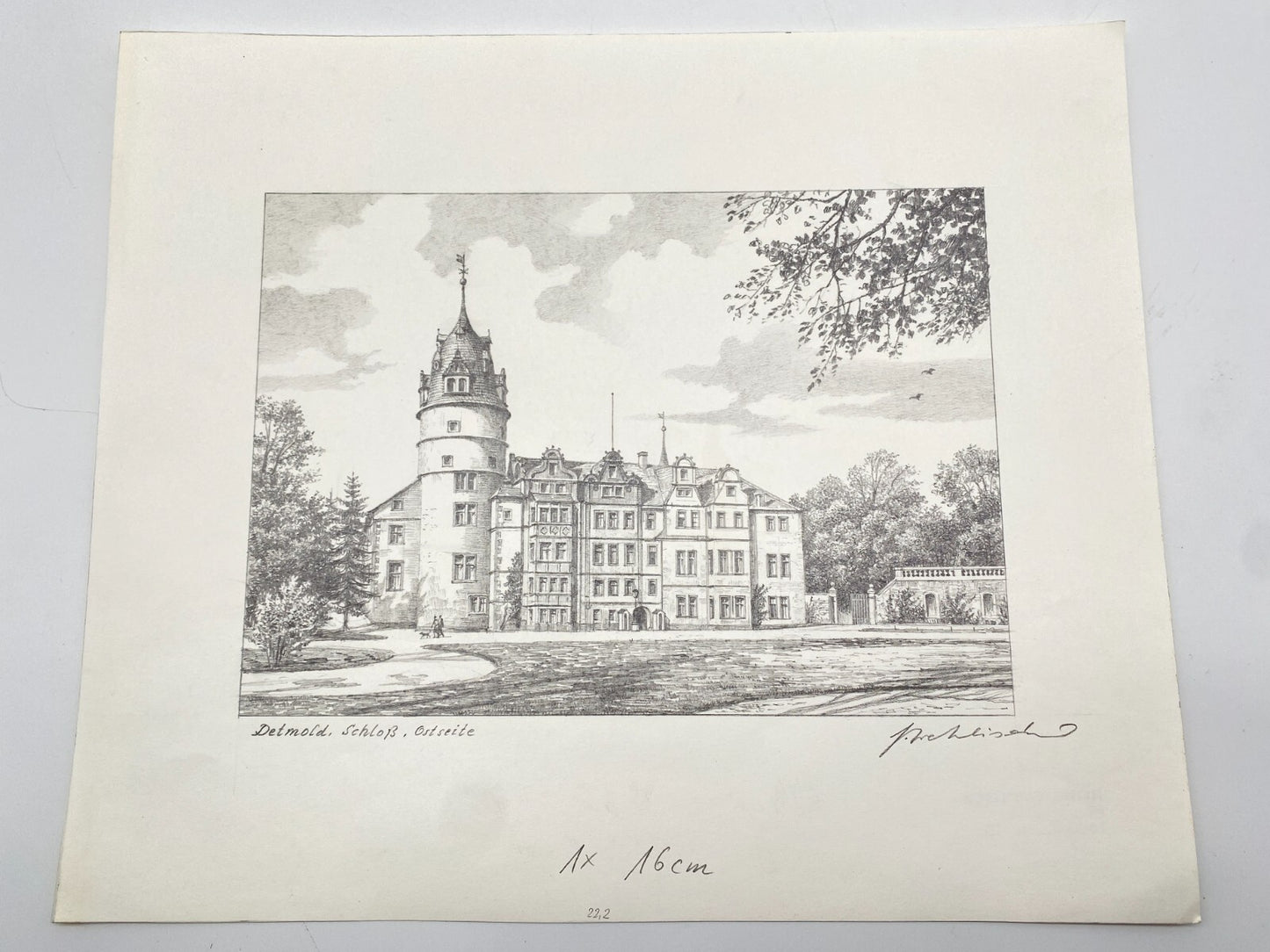 DEUTSCHER KÜNSTLER HEINZ WEHLISCH ZEICHNUNG DETMOLD RESIDENZSCHLOSS HANDSIGNIERT