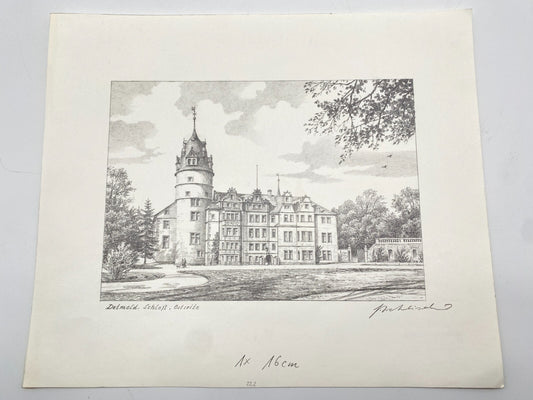 DEUTSCHER KÜNSTLER HEINZ WEHLISCH ZEICHNUNG DETMOLD RESIDENZSCHLOSS HANDSIGNIERT