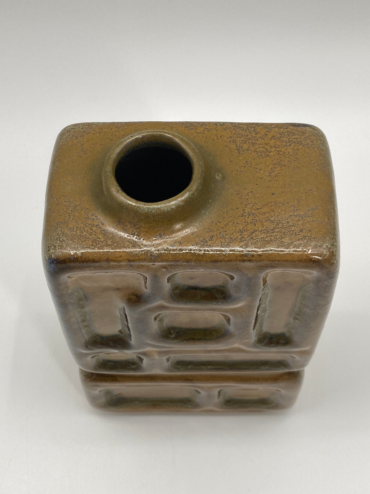 * VASE MID CENTURY DESIGN ECKIG GEOMETRISCH RELIEF GERMAN 70ER LAVA