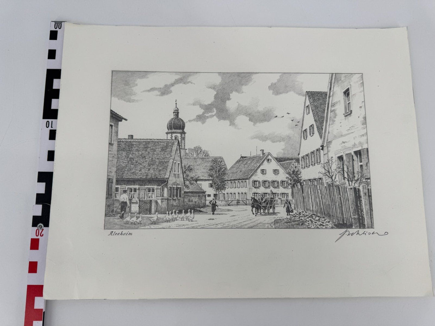 * HEINZ WEHLISCH ZEICHNUNG ALESHEIM UM 1900 ANSICHT SIGNIERT