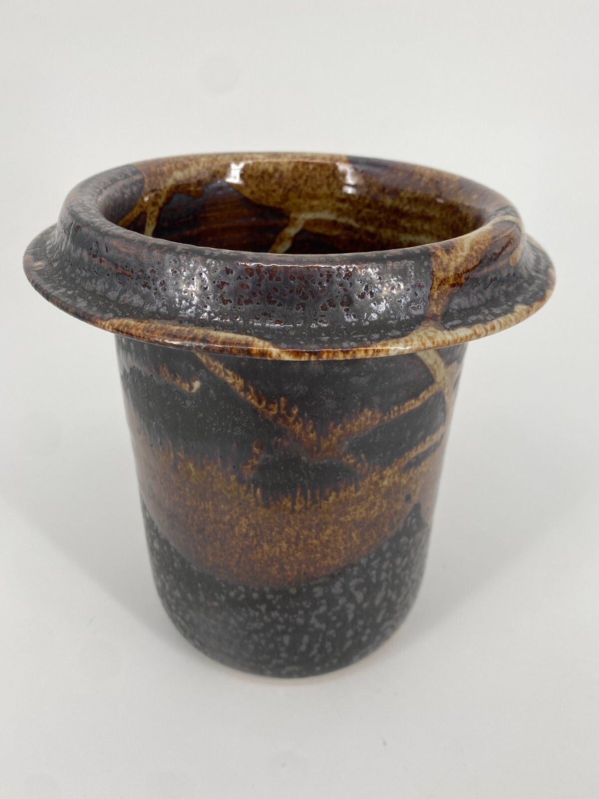 * TOPF VASE STUDIOKERAMIK RÖHRENVASE VINTAGE STEINZEUG BRAUN